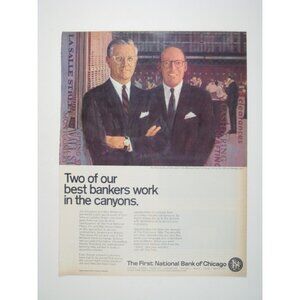 First National Bank of Chicago Bankers La Salle ADVERT 1960s Vintage Print Ad